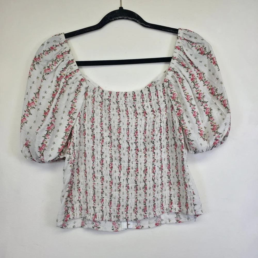 Sienna Sky‎ Blouse Womens L White Floral Smocked Cottagecore Fairycore Romantic - Picture 9 of 14
